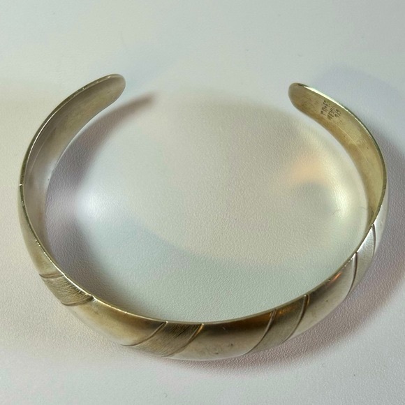Vintage Sterling Silver Cuff Bracelet Mexico Taxco Signed TR-53 Brushed Shiny - Picture 5 of 9